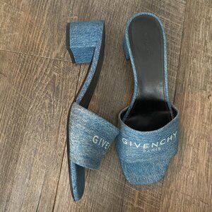 Givenchy "4G" cotton denim mule sandals with embroidered logo
